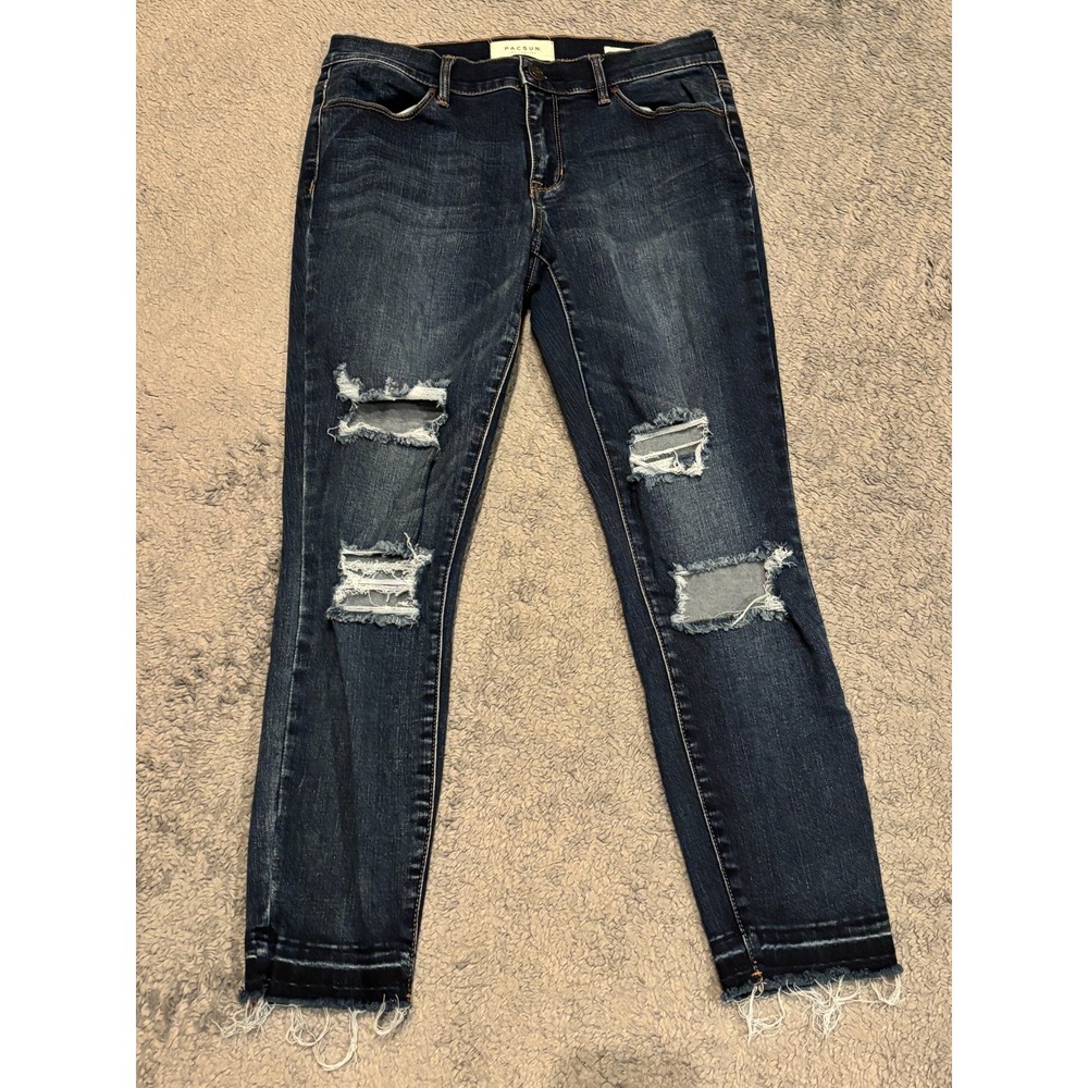 PacSun Jeans Womens 26S Distressed Dark Denim High Rise Ankle Jegging Casual